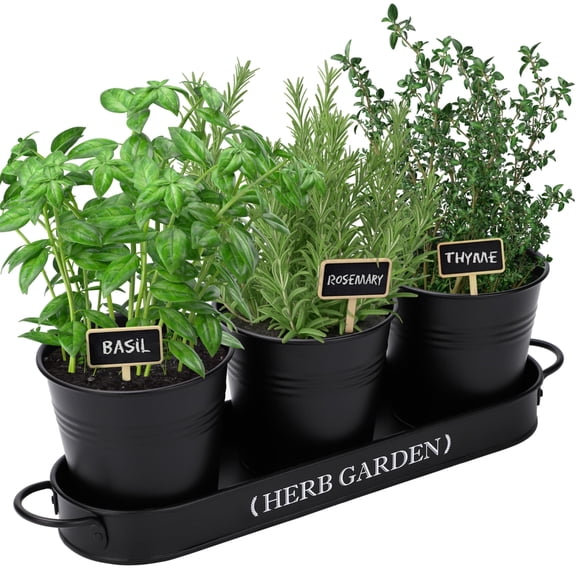 PERFNIQUE Jardin d'Herbes d'Intérieur, Jardinière d'Herbes pour Intérieur/extérieur, Pots de Plantes Style Ferme, Jardin d'Herbes avec Rebord de Fenêtre et Plateau (Plan