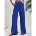 thumbnail image 2 of SWSMCLT Women's Palazzo Pants Travel Lounge Beach Long Pleated Summer Casual Trousers High Waisted Pants Blue 8, 2 of 5