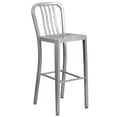 thumbnail image 1 of 30'' High Silver Metal Indoor-Outdoor Barstool with Vertical Slat Back, 1 of 9