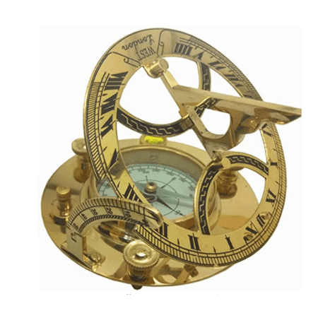 NauticalMart Large 5-INCH Solid Brass WEST, London, Sundial Compass with FINE Callibration. Gorgeous Cream DIAL.