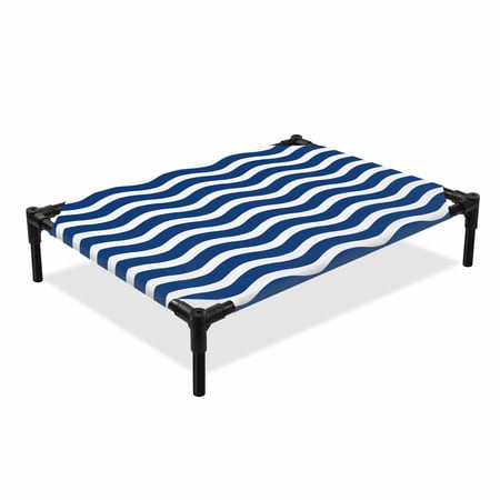 Abstract Waves Elevated Dog Bed Stripes Navy Blue Water Ripple Cooling Breathable Outdoor Raised Dog Cot Bed with Metal Frame Non-Slip Feet for Large Dog 28x22in