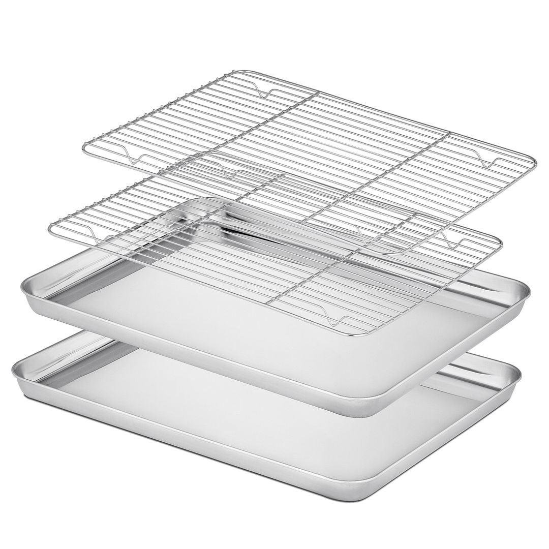 Velaze 8-Piece Stainless Baking Tray with Rack Set (4 Pans + 4 Racks)  VLZ-BT04 - The Home Depot