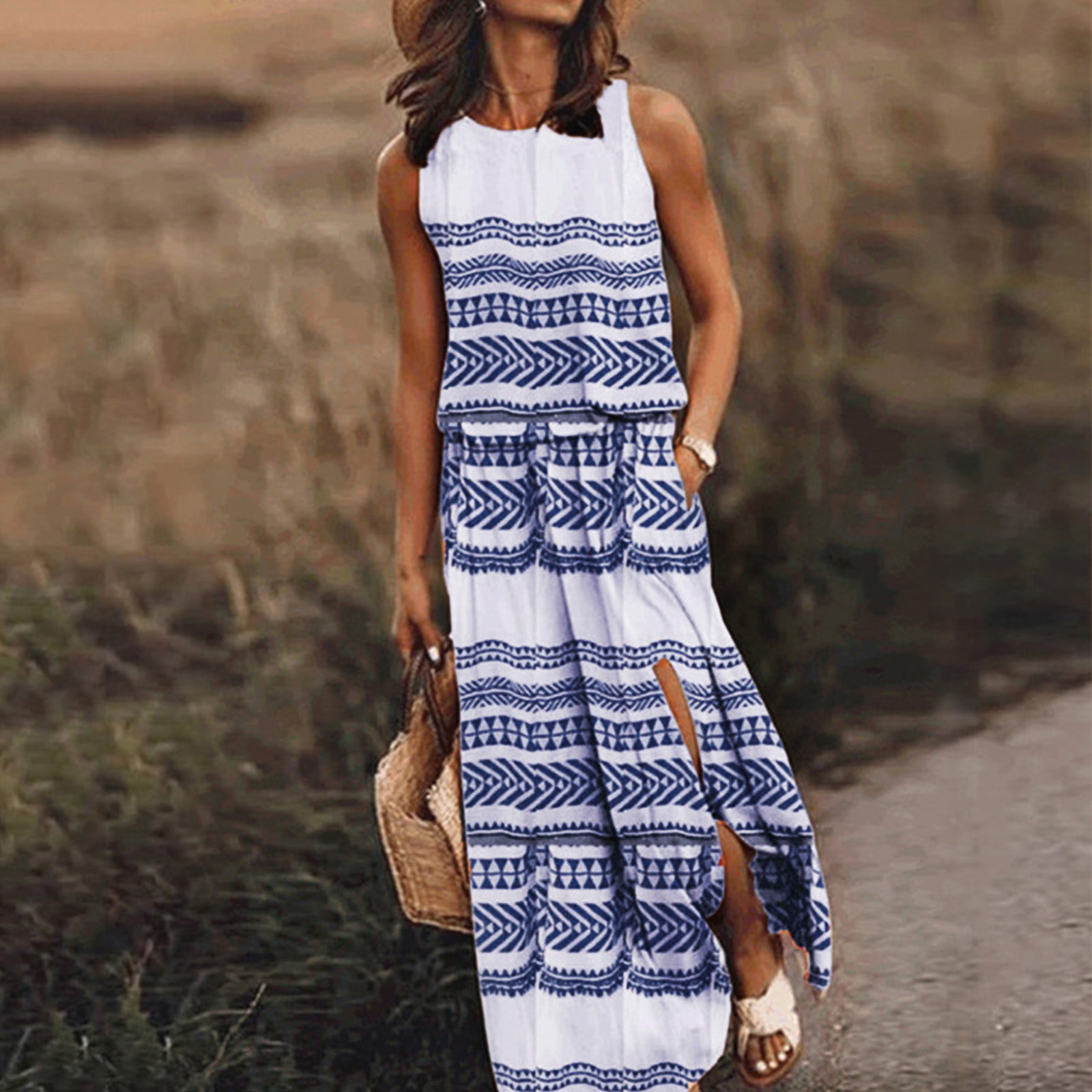 Blue Roman Synthetic Boho Print Halterneck Maxi Dress in Navy Womens Clothing Dresses Casual and summer maxi dresses 