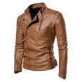 thumbnail image 2 of XMMSWDLA 2022 Clearance Men Tops Autumn Spring And Autumn Solid Color Zipper Faux Leather Jacket, 2 of 7
