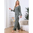 thumbnail image 2 of DARING DIVA Long Sleeve Side Bow Button Down Ruffle Hem Pajama Set M Gray, 2 of 7