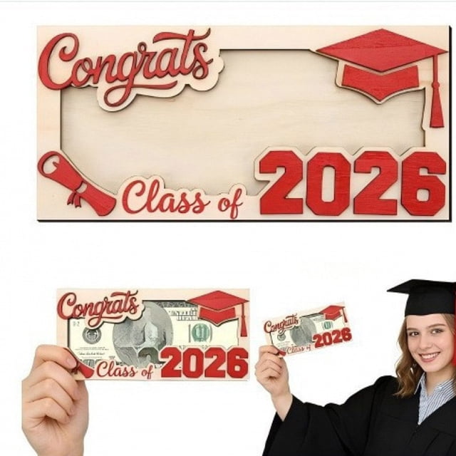 Cartera portadinero con clip para efectivo, regalo de graduación de la promoción de 2026: tarjeta de madera con diseño de diploma para graduados de secundaria o universidad.