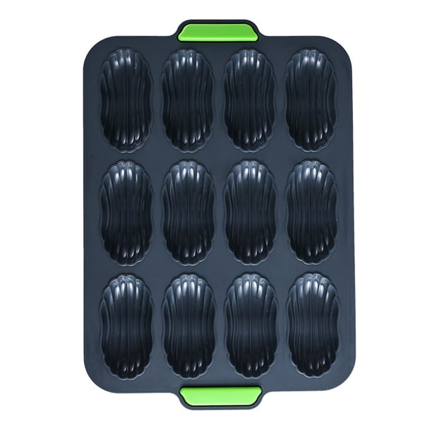 sweethay 12 rejillas molde Madeleine silicona antiadherente bandeja para hornear pasteles microondas bandeja para hornear con orejas portátiles Herramientas y accesorios para hornear gris oscuro sweethay HA8482-01B