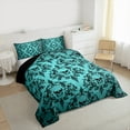 thumbnail image 3 of Manfei Victorian Damask Queen Comforter Set, Black Cyan Bohemian Bedding Sets, Halloween Sugar Skull Bedding Comforter Set, Luxury Bedroom Decor, 3-Piece Reversible, 3 of 8