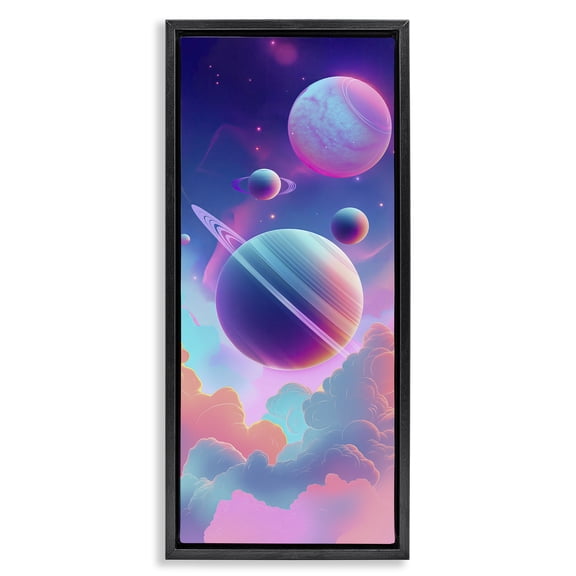 Stupell Industries Pastel Clouds with Planets Outer Space Painting Black Floater Framed Canvas Art Print Wall Art, 11 x 25