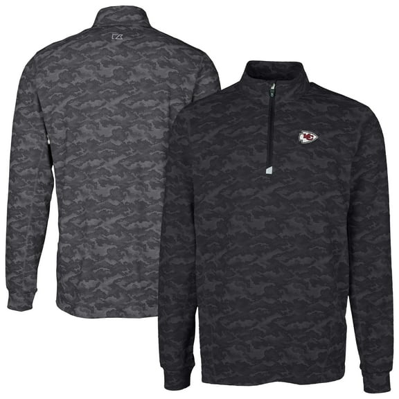 Men's Cutter & Buck Black Kansas City Chiefs Big & Tall Traverse Eco Camo Tri-Blend DryTec Quarter-Zip Jacket