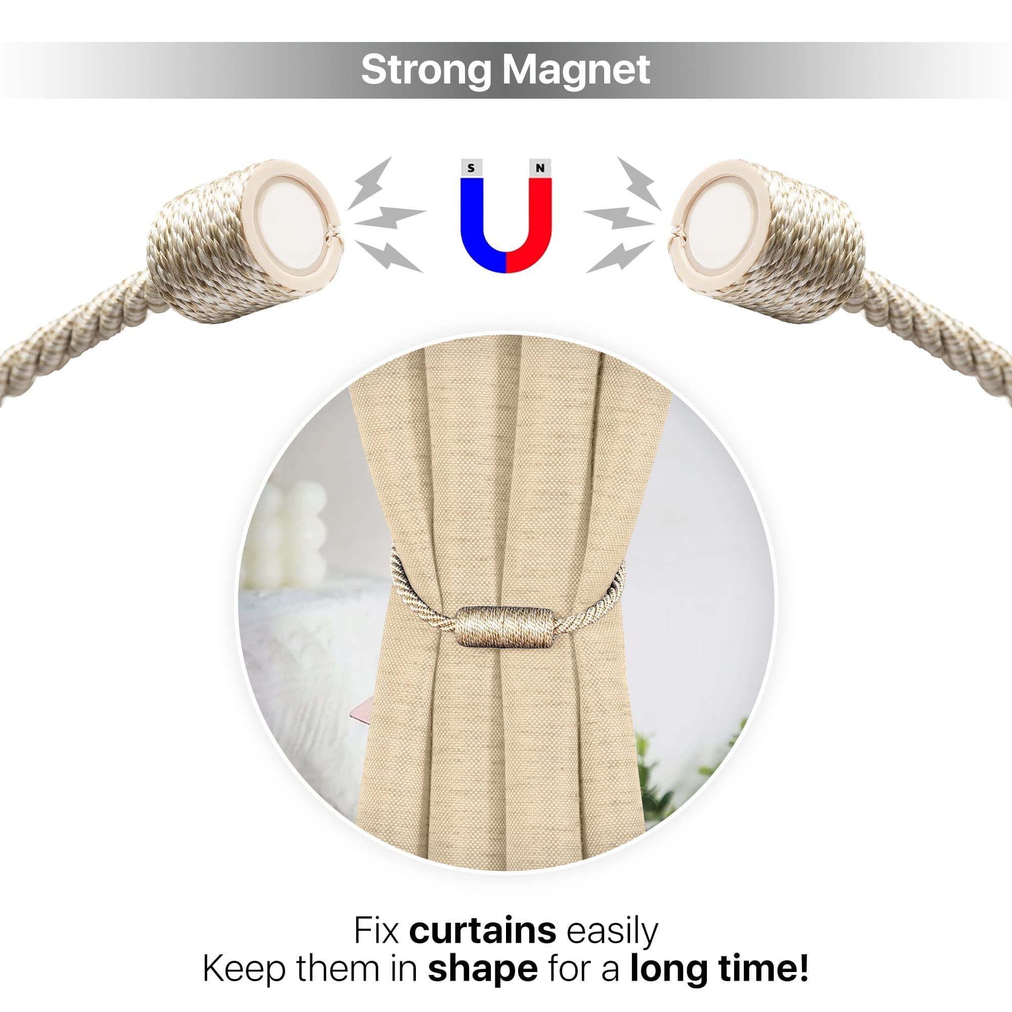 Mainstays 2-Pack Magnetic Tiebacks for Curtains, 17.5 Inch - Beige