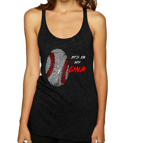 Wild Bobby, Baseball Fingerprint It's In My DNA, Sports, Women Tri-Blend Racerback Tank Top, Vintage Black, Medium