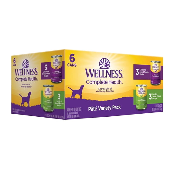 Wellness Wet Canned Dog Food, Paté Variety Pack, 12.5 Ounce Can (Pack of 6)