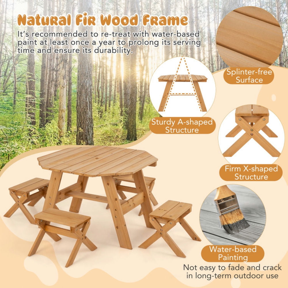 Spaco Kids Wooden Table Set for Children Aged 3+ Years-Natural, Toddler Table and Chair Set for Arts & Crafts, Snack Time, Homeschooling, Homework