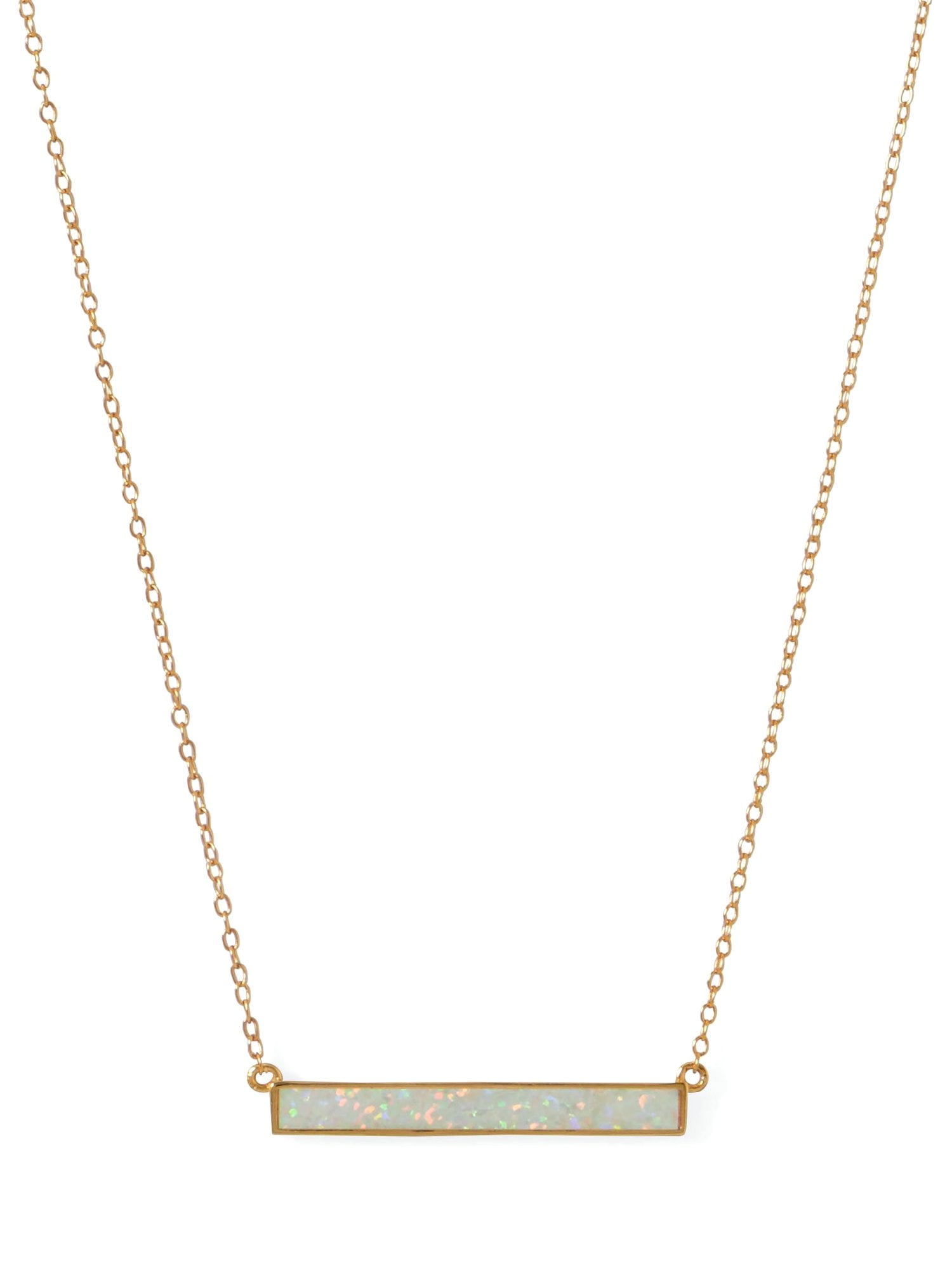 Synthetic White Opal Bar Necklace Goldplated Sterling Silver