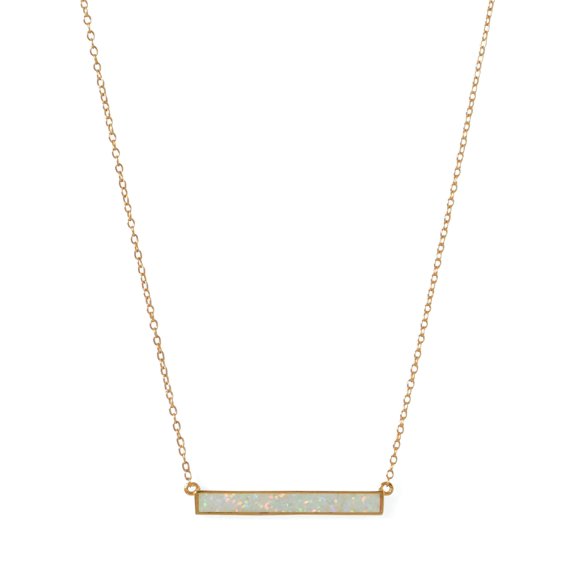 Synthetic White Opal Bar Necklace Gold-plated Sterling Silver Adjustable