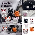 thumbnail image 3 of Soft Polyester Gothic Plush Toys, Dark Fantasy Bunny Fox Cat Demon Creature Stuffed Animals, Cute Sitting Plushies, Halloween Decorations Indoor, Collectible for Bedroom Decor & Holiday Gift Giving-D, 3 of 5