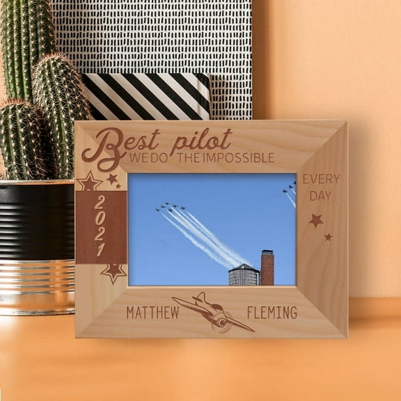 Best Pilot We Do The Impossible Every Day Personalized Wooden Frame-5" x 3 1/2" Brown Horizontal