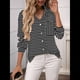 thumbnail image 5 of Camisas de Mujer con Botones, Blusas Clásicas A Rayas de Larga con Cuello y Bolsillo para Oficina. Negro M, 5 of 9