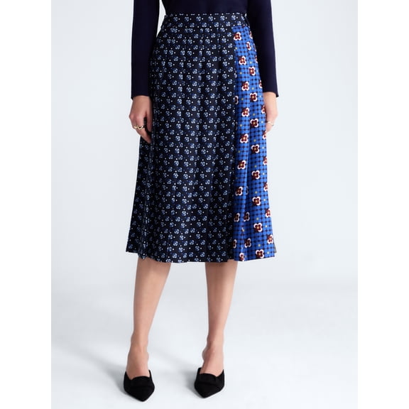 Free Assembly Women’s and Women’s Plus Pleated Tab Waist Midi Skirt, Sizes 0-28W