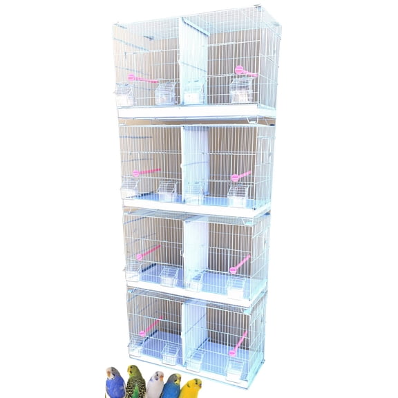 Lot of 4 of Stack & Lock Double Breeding Breeder Flight Bird Quail Aviary Canary Finches Cage with Center Wire and Solid Dividers Side Breeding Nest Doors