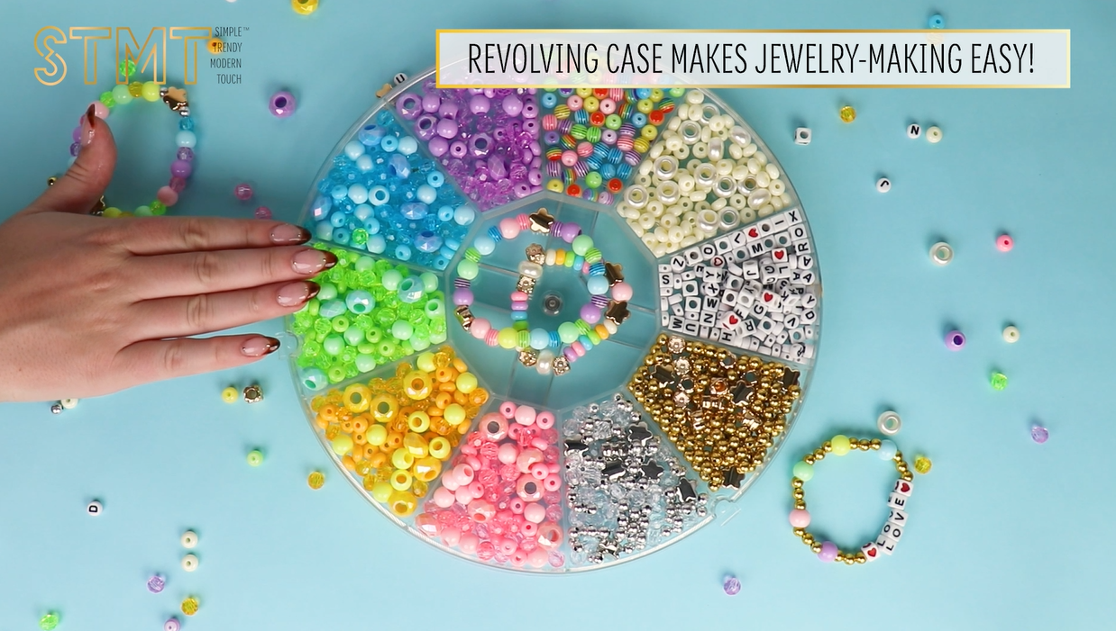 STMT DIY Jewelry Spinner Kit – 800+ Beads, Bracelet Making Kit, Spinning Storage Case, Arts & Crafts Jewelry Set