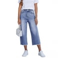 thumbnail image 2 of Women's High Waisted Jeans Pants Summer Casual Elastic Waist Stretchy Capri Pants with Pockets by Yigetop Light blue S, 2 of 7