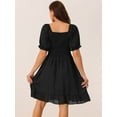 thumbnail image 4 of DARING DIVA Women's Summer Casual Square Neck Puff Short Sleeve Ruffle Dress S Black, 4 of 5