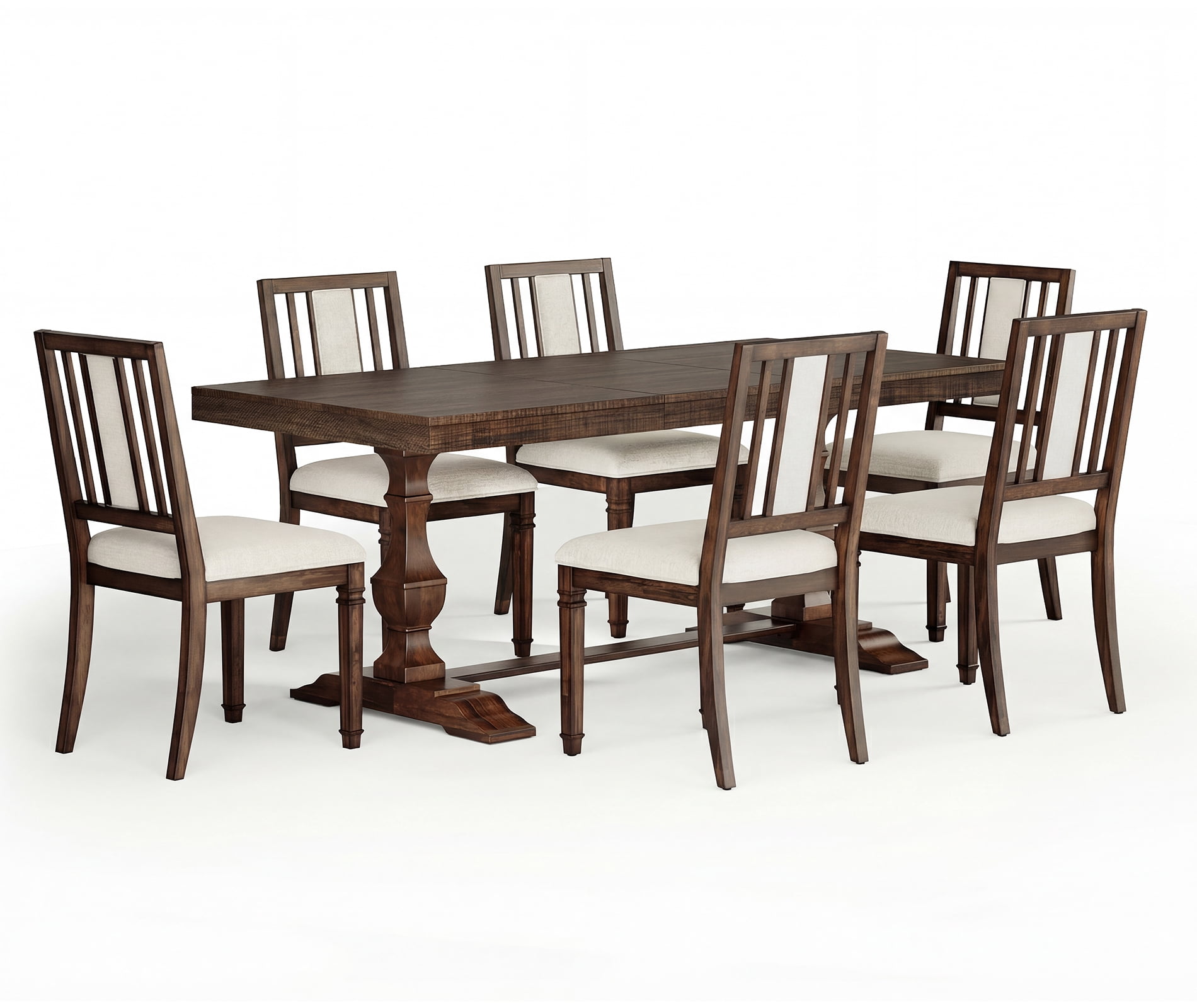 WAMPAT 7-pieces Farmhouse Dining Table Set for 6-8,74.8" Kitchen Table with Chairs,Solid Wood Legs and Upholstered Back for Dining Room & Living Room,Brown