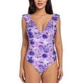 thumbnail image 2 of Yiaed Violet Print Women's Ruffled One Piece Swimsuit V Neck Swimwear Slimming Monokini for Woman-XX-Large, 2 of 8