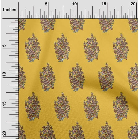 oneOone Cotton Poplin Yellow Fabric Leaves & Floral Block Sewing Craft Projects Fabric Prints By Yard 56 Inch Wide