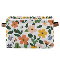 Yayeee Canvas Storage Basket with Handles for Shelves Fabric Bins Closet Organizer, Retro Colorful Flowers
