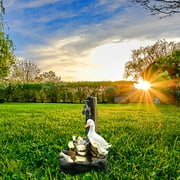 JeashCHAT Animal Garden Statue, Resin Duck Family Patio Fountain, 3 Tiered Waterfall Fountain Creative Resin Outdoor Sculpture Decoration for Garden Yard