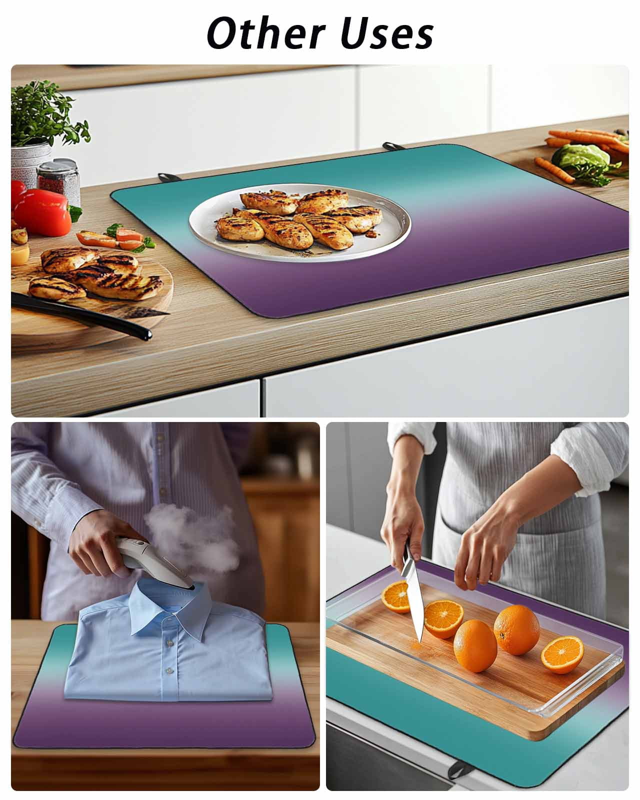 Stove Top Covers for Electric Stove, Teal Purple Ombre Glass Stovetop Cover Protector, Turquoise Gradient Modern Abstract Art Induction Cooktop Protector Oven Mat for Kitchen Countertop 31"x24"