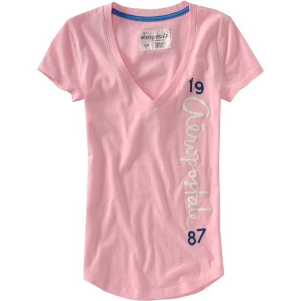 Camiseta gráfica con cuello en V para mujer de Aeropostale, rosa, extra pequeña
