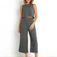 thumbnail image 6 of Two Piece Pants Set for Women Casual Plus New Women's Sleeveless Tank Exposed Navel Side Pockets Wide Legs Pants Set Suit Dark Gray XL, 6 of 8
