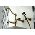 thumbnail image 4 of Kingston Brass KS1243PKLBS Duchess Double-Handle Wall-Mount Bridge Kitchen Faucet with Brass Sprayer, Antique Brass, 4 of 8