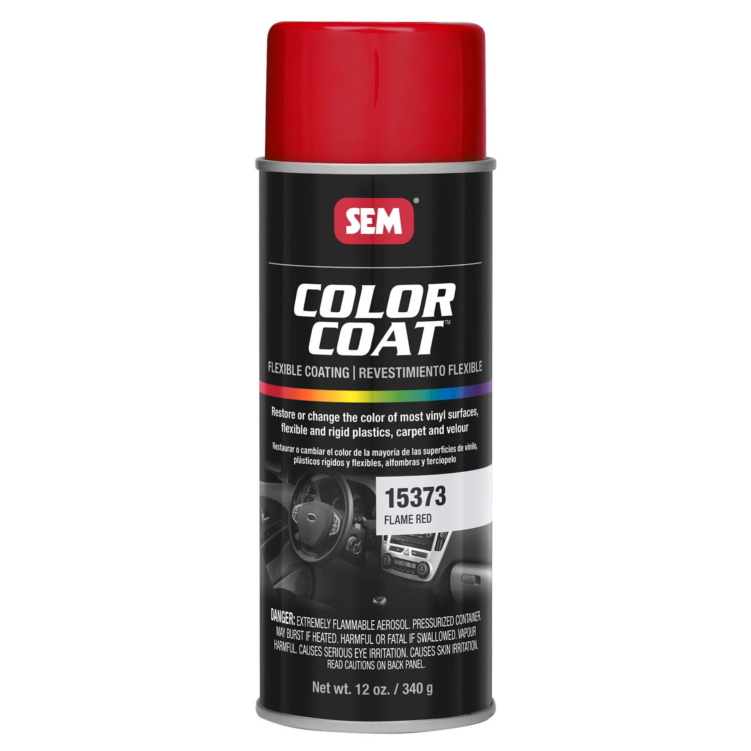 SEM COLOR COAT FLAME RED Aerosol Vinyl Spray Auto Paint 12 oz. SEM 15373