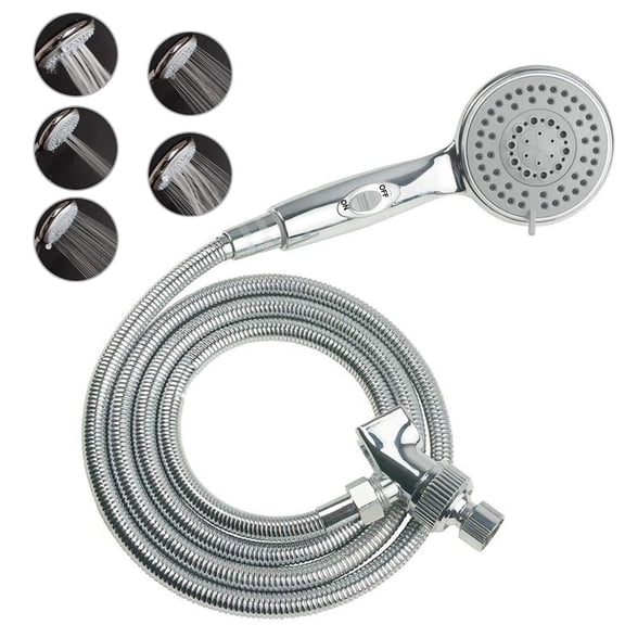 Handheld Shower Head with On/Off, 5 Spray Settings, 6.5 Foot Hose, Chrome Finish
