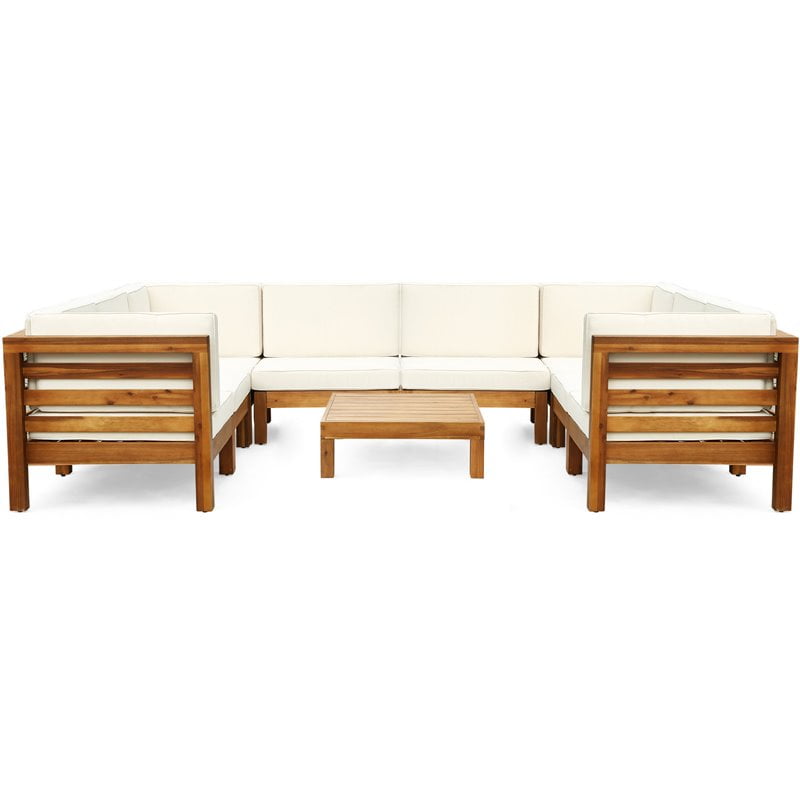 Pemberly Row 9pc UShaped Sectional Sofa Set Cushion Teak/Beige