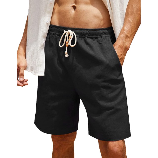 Pantalones Cortos de Verano para Hombres Cintura elástica Cierre con cordón Pantalones Cortos Casuales hasta la Rodilla con Bolsillos Laterales Negro XL