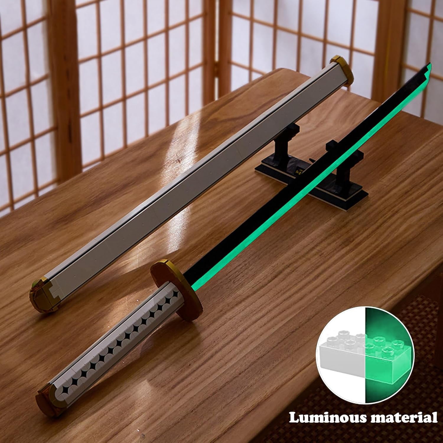 Anime Cosplay Swords Building Set, 806 Piece One White Ichimonji Yamato Sword, 39IN Roronoa Zoro Katana with Scabbard and Bracket for Adults (Luminous)