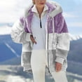 thumbnail image 2 of Reduce Womens Oversized Fuzzy Fleece Open Front Hooded Pockets Cardigan Jackets Loose Fit Sherpa Coat Color Block Print Winter Warm Plush Zip Outerwear (Blue#01 XXL), 2 of 6