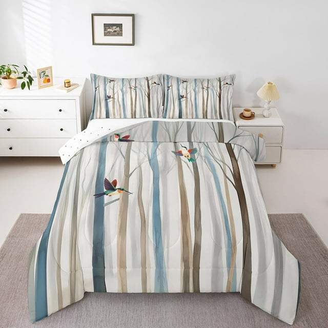 Erosebridal Hunmmingbird Comforter Sets Full Size, Botanical Tree Down Comforter, 3 Pieces, Ultra Soft