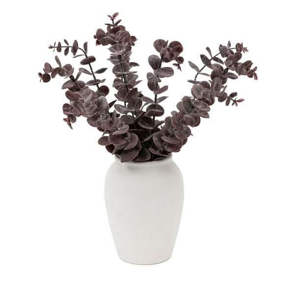 Artificial Eucalyptus Plant in Vintage Terracotta Pot: Faux Green Indoor Plant