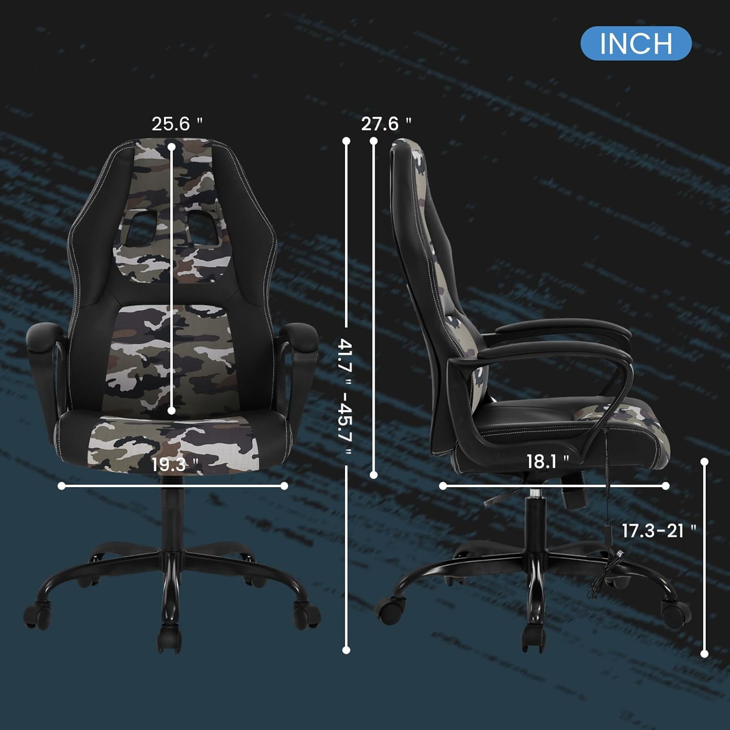 Dkelincs Gaming Chair Massage Computer Chair Ergonomic Video Game Chairs, Adjustable Office Desk Chair with Lumbar Support & Armrest for Teens & Children, Camo
