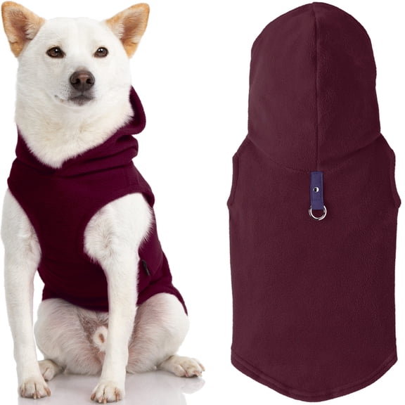 Gooby Fleece Vest Hoodie Dog Sweater - Plum, Large - Warm Pullover Dog Hoodie with O-Ring Leash