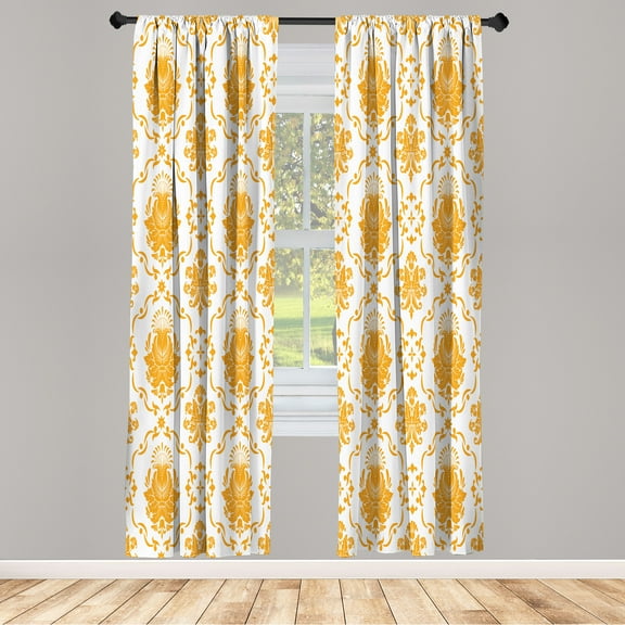 Ambesonne Floral Curtains, Victorian Floral Art Pattern, Pair of 28"x63", Apricot