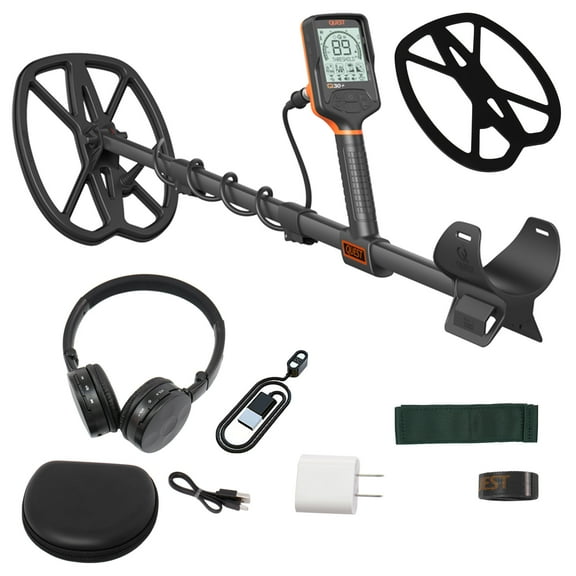 Quest Q30  Metal Detector w/Wirefree Lite Headphones& RaptorX TurboD 9x11" Coil