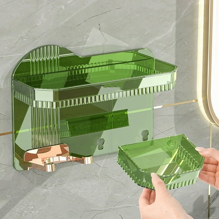 Bathroom Storage Shelf Green Wall-mounted Organizing Shelf Thickened Non-porous Plastic for Bathroom Organization and Shower Storage Homeowners